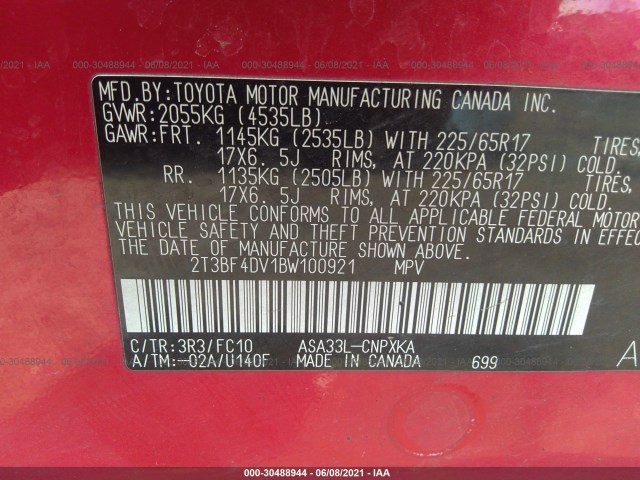 Photo 8 VIN: 2T3BF4DV1BW100921 - TOYOTA RAV4 