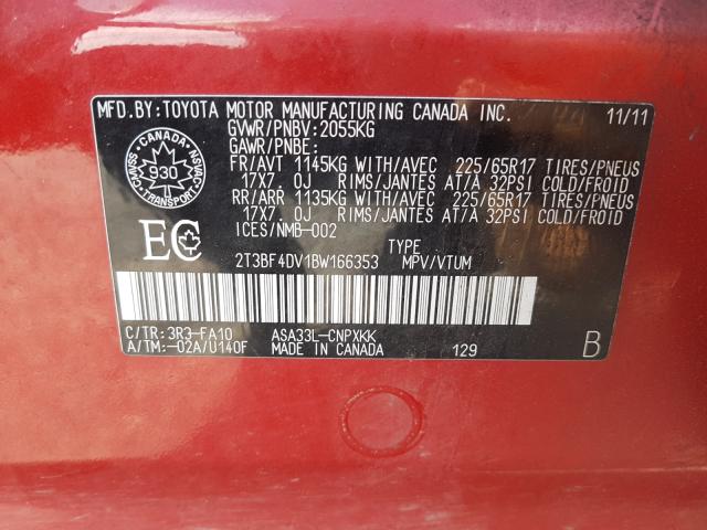 Photo 9 VIN: 2T3BF4DV1BW166353 - TOYOTA RAV4 