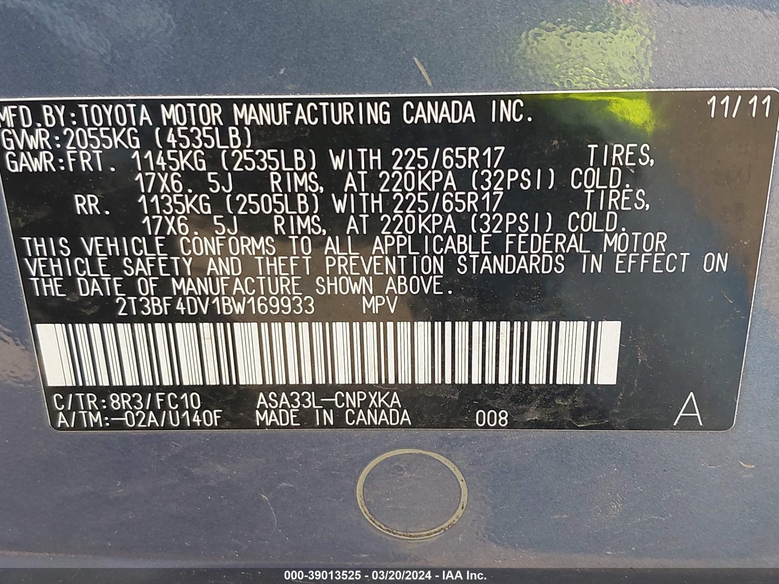 Photo 8 VIN: 2T3BF4DV1BW169933 - TOYOTA RAV 4 