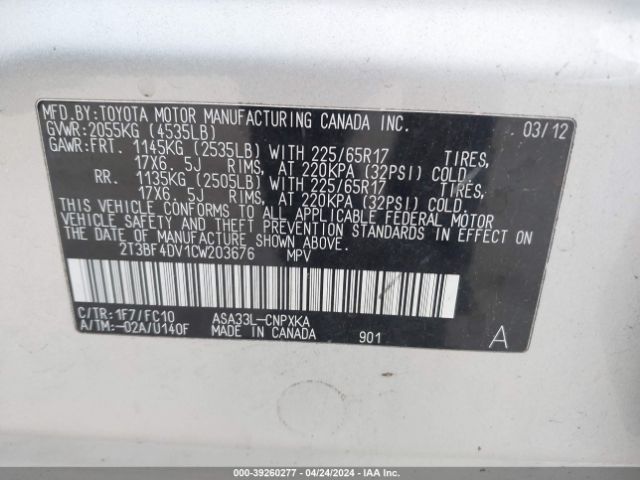 Photo 8 VIN: 2T3BF4DV1CW203676 - TOYOTA RAV4 