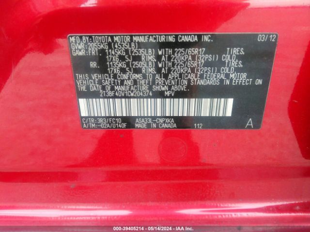 Photo 8 VIN: 2T3BF4DV1CW204374 - TOYOTA RAV4 