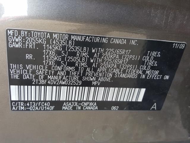 Photo 9 VIN: 2T3BF4DV2AW032529 - TOYOTA RAV4 