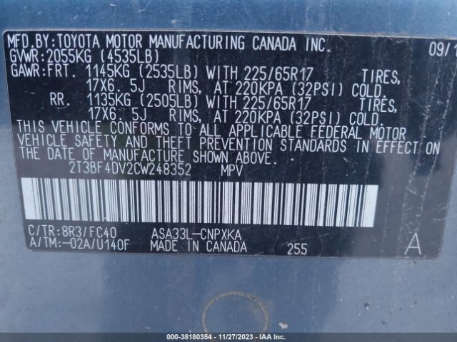 Photo 8 VIN: 2T3BF4DV2CW248352 - TOYOTA RAV4 