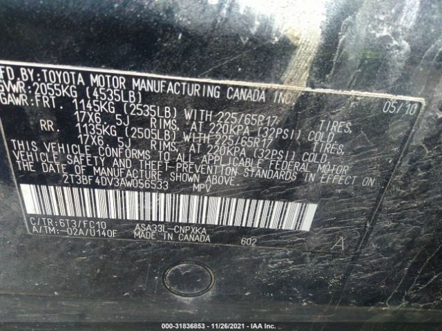 Photo 8 VIN: 2T3BF4DV3AW056533 - TOYOTA RAV4 