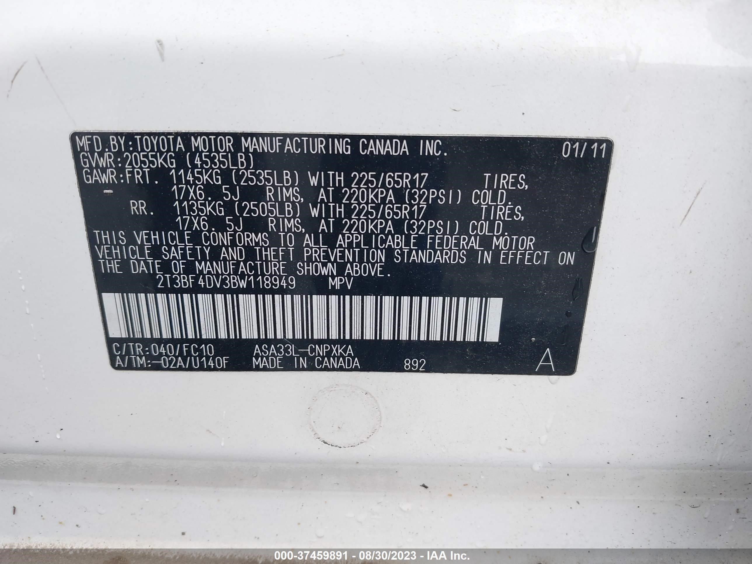 Photo 8 VIN: 2T3BF4DV3BW118949 - TOYOTA RAV 4 