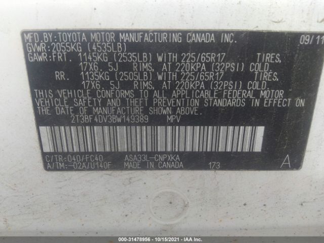 Photo 8 VIN: 2T3BF4DV3BW149389 - TOYOTA RAV4 