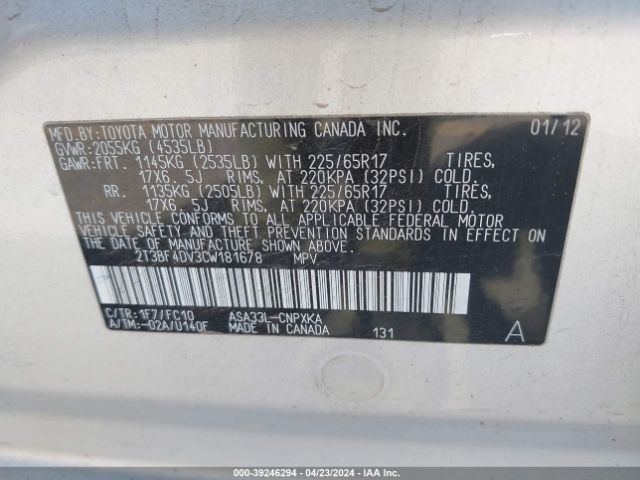 Photo 8 VIN: 2T3BF4DV3CW181678 - TOYOTA RAV4 