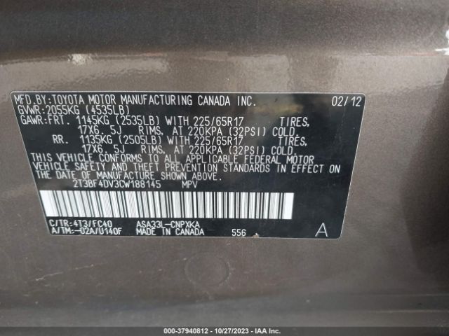 Photo 8 VIN: 2T3BF4DV3CW188145 - TOYOTA RAV4 