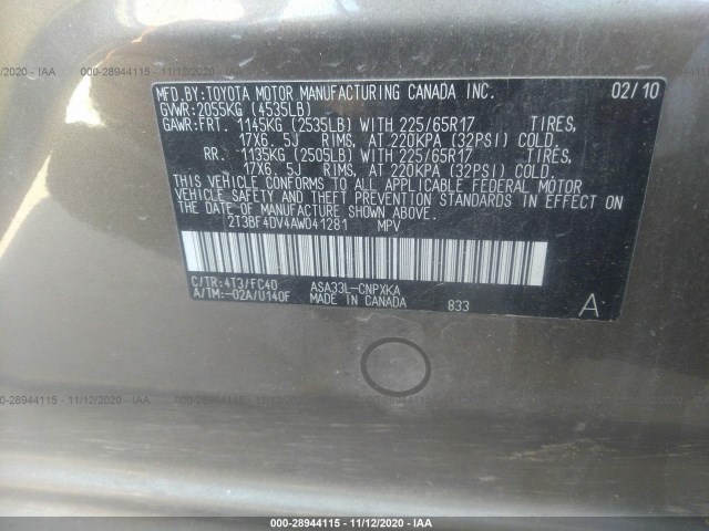 Photo 8 VIN: 2T3BF4DV4AW041281 - TOYOTA RAV4 