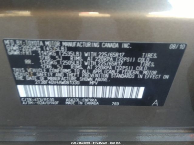 Photo 8 VIN: 2T3BF4DV4AW081330 - TOYOTA RAV4 