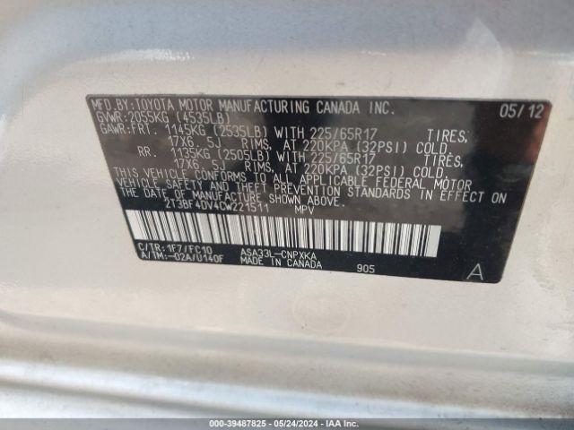 Photo 8 VIN: 2T3BF4DV4CW221511 - TOYOTA RAV4 