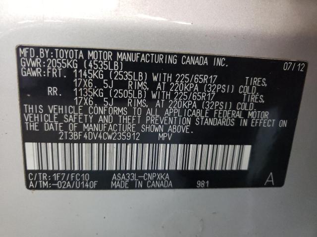 Photo 9 VIN: 2T3BF4DV4CW235912 - TOYOTA RAV4 