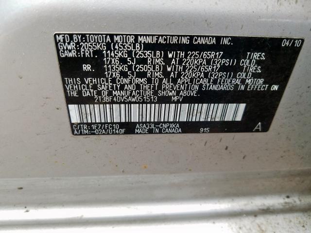 Photo 9 VIN: 2T3BF4DV5AW051513 - TOYOTA RAV4 