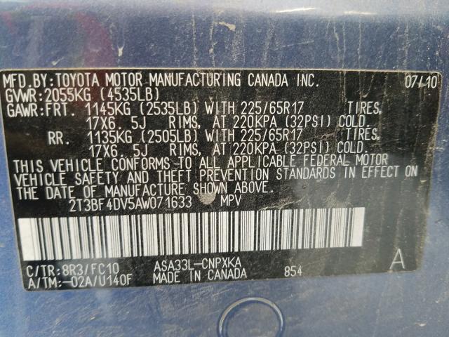 Photo 9 VIN: 2T3BF4DV5AW071633 - TOYOTA RAV4 