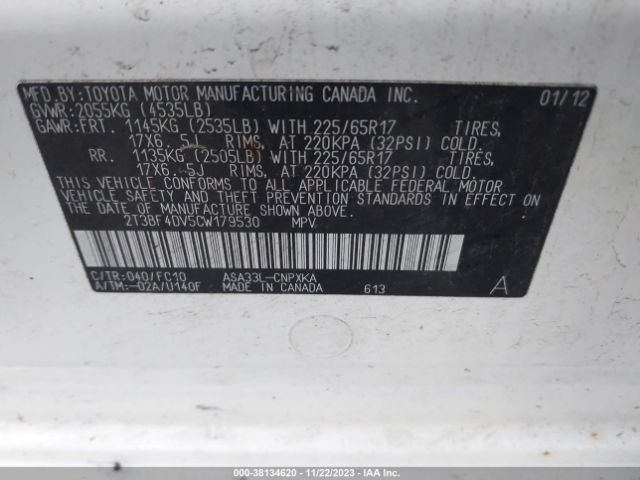 Photo 8 VIN: 2T3BF4DV5CW179530 - TOYOTA RAV4 