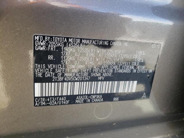 Photo 12 VIN: 2T3BF4DV5CW201347 - TOYOTA RAV4 