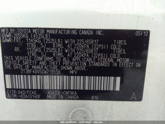 Photo 8 VIN: 2T3BF4DV5CW219556 - TOYOTA RAV4 