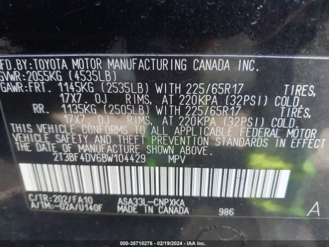 Photo 8 VIN: 2T3BF4DV6BW104429 - TOYOTA RAV4 