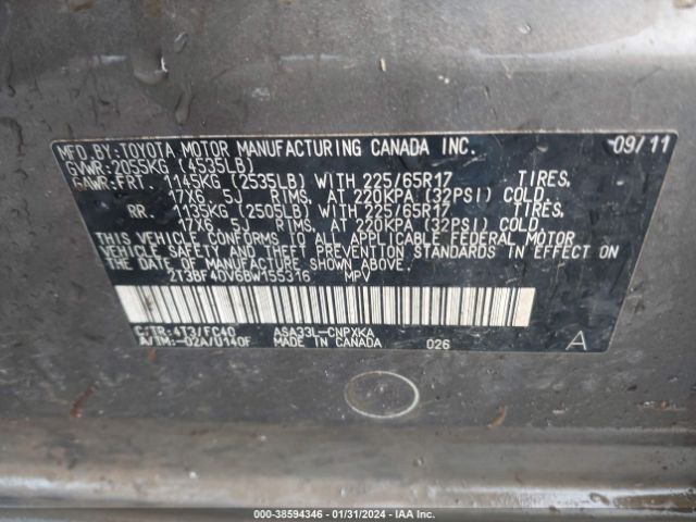 Photo 8 VIN: 2T3BF4DV6BW155316 - TOYOTA RAV4 