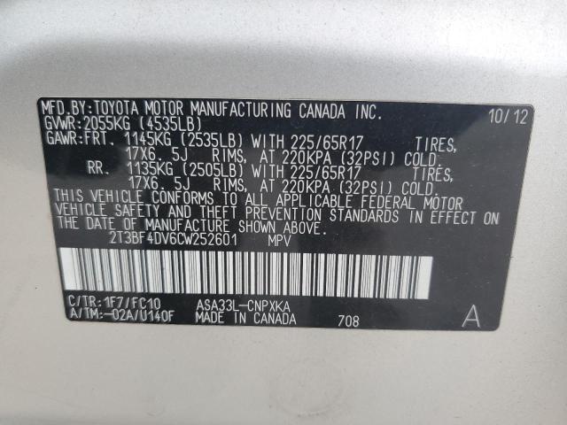 Photo 12 VIN: 2T3BF4DV6CW252601 - TOYOTA RAV4 