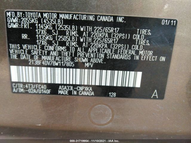 Photo 8 VIN: 2T3BF4DV7BW117805 - TOYOTA RAV4 