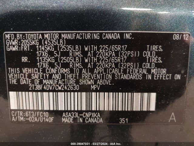 Photo 8 VIN: 2T3BF4DV7CW242630 - TOYOTA RAV4 