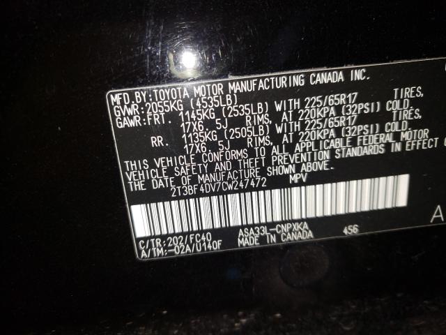 Photo 9 VIN: 2T3BF4DV7CW247472 - TOYOTA RAV4 