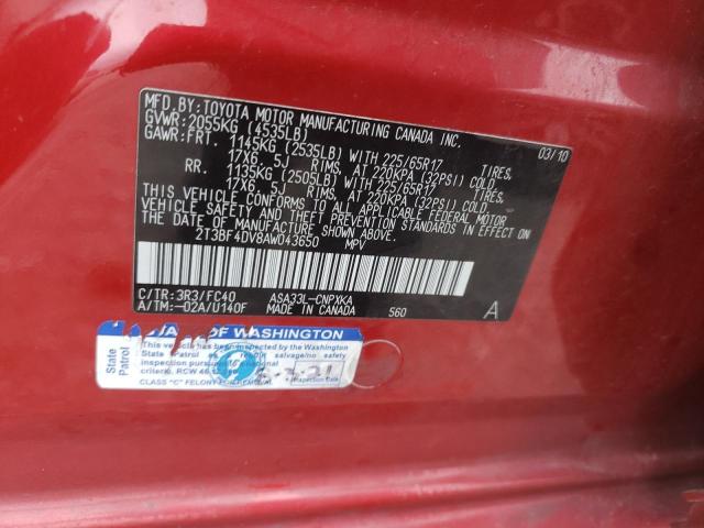 Photo 11 VIN: 2T3BF4DV8AW043650 - TOYOTA RAV4 