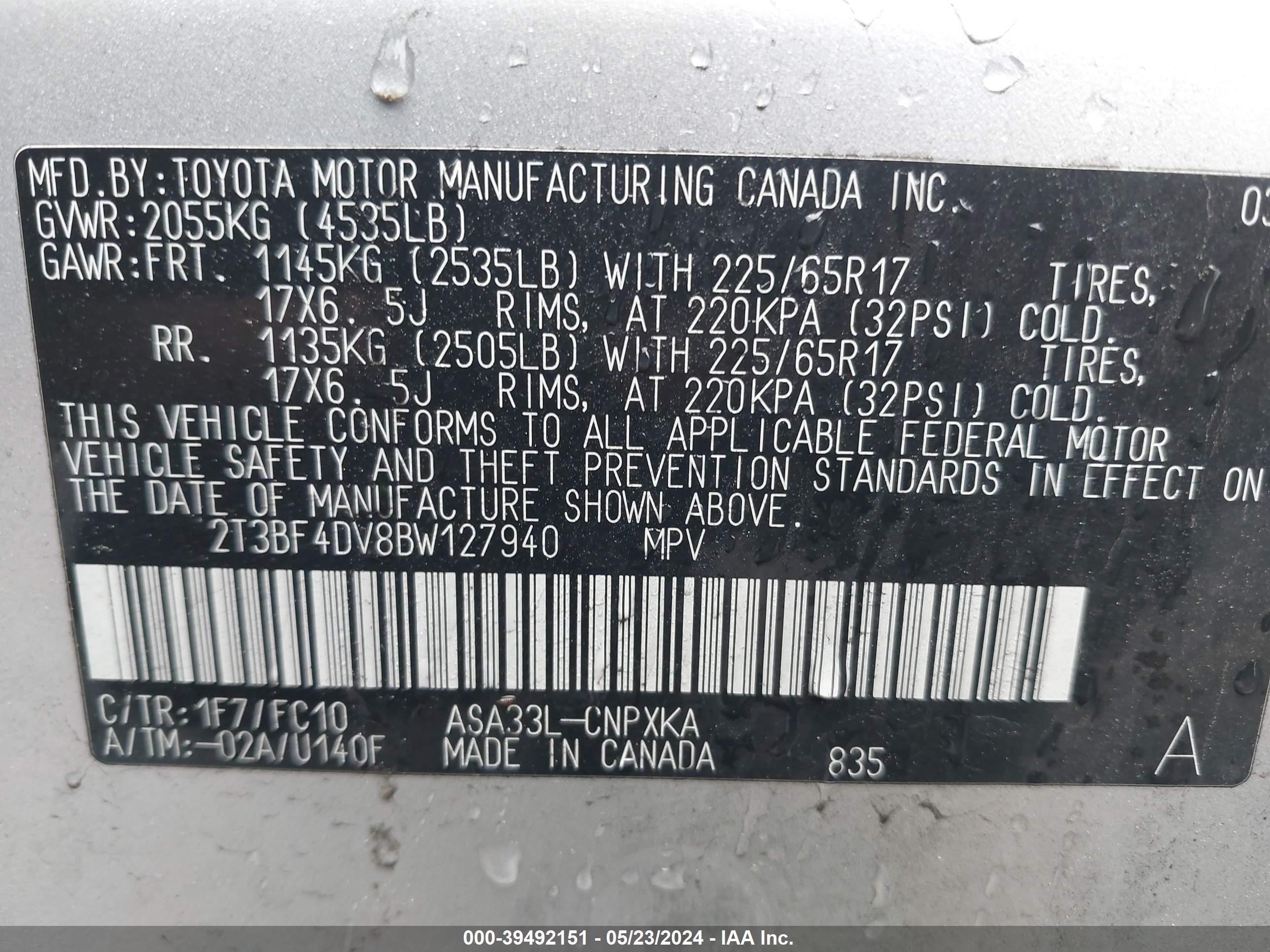 Photo 8 VIN: 2T3BF4DV8BW127940 - TOYOTA RAV 4 