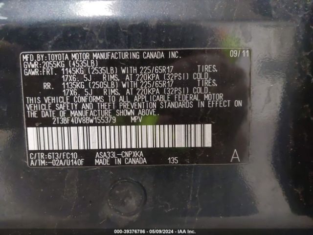 Photo 8 VIN: 2T3BF4DV8BW155379 - TOYOTA RAV4 