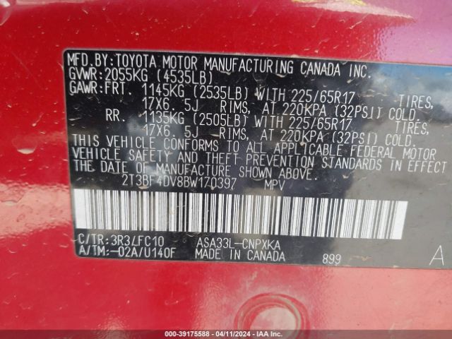 Photo 8 VIN: 2T3BF4DV8BW170397 - TOYOTA RAV4 