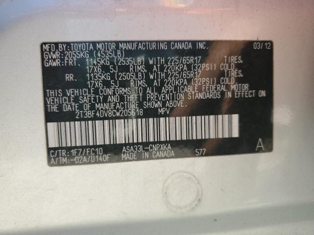 Photo 12 VIN: 2T3BF4DV8CW205618 - TOYOTA RAV4 