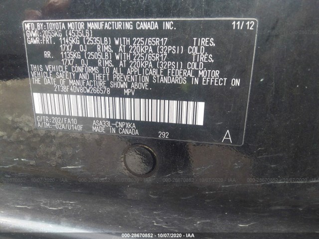 Photo 8 VIN: 2T3BF4DV8CW266578 - TOYOTA RAV4 