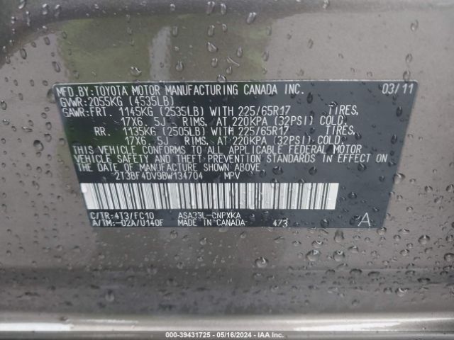 Photo 8 VIN: 2T3BF4DV9BW134704 - TOYOTA RAV4 