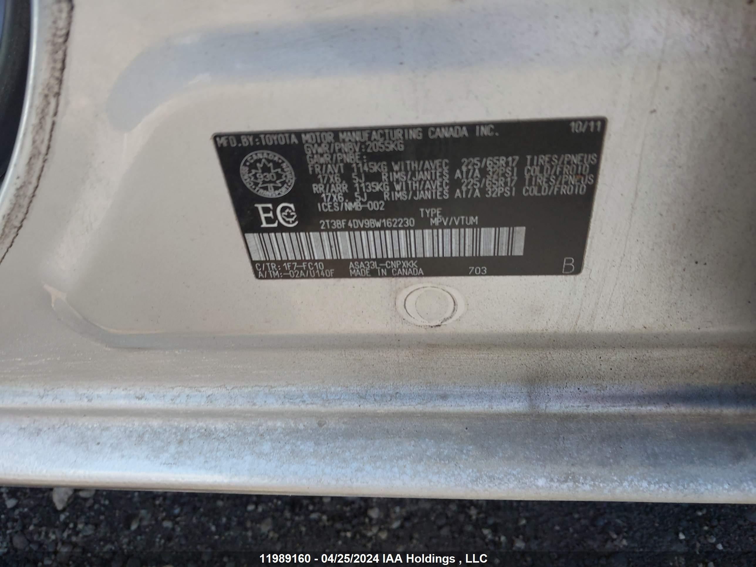 Photo 8 VIN: 2T3BF4DV9BW162230 - TOYOTA RAV 4 