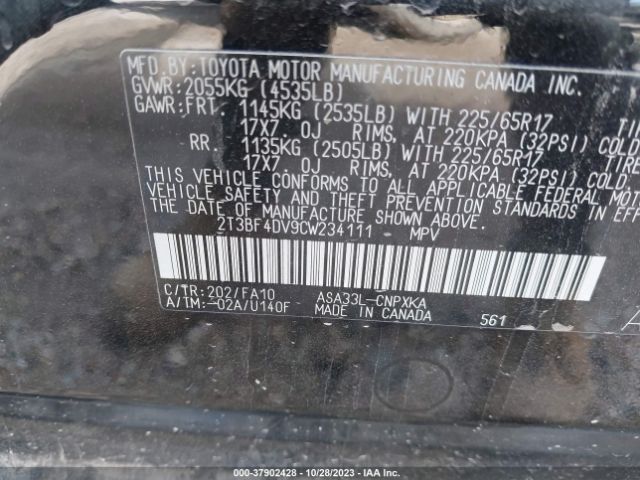 Photo 8 VIN: 2T3BF4DV9CW234111 - TOYOTA RAV4 