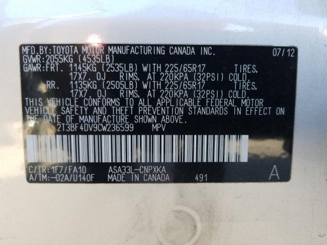 Photo 9 VIN: 2T3BF4DV9CW236599 - TOYOTA RAV4 