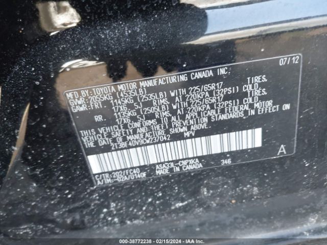 Photo 8 VIN: 2T3BF4DV9CW237042 - TOYOTA RAV4 