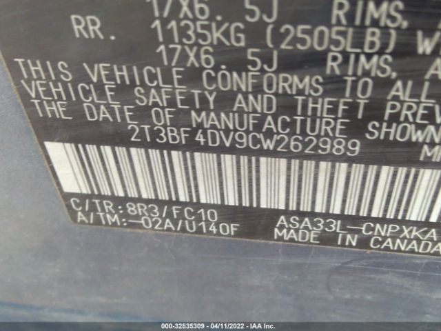 Photo 8 VIN: 2T3BF4DV9CW262989 - TOYOTA RAV4 