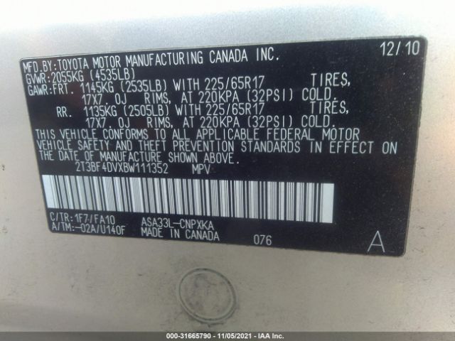 Photo 8 VIN: 2T3BF4DVXBW111352 - TOYOTA RAV4 