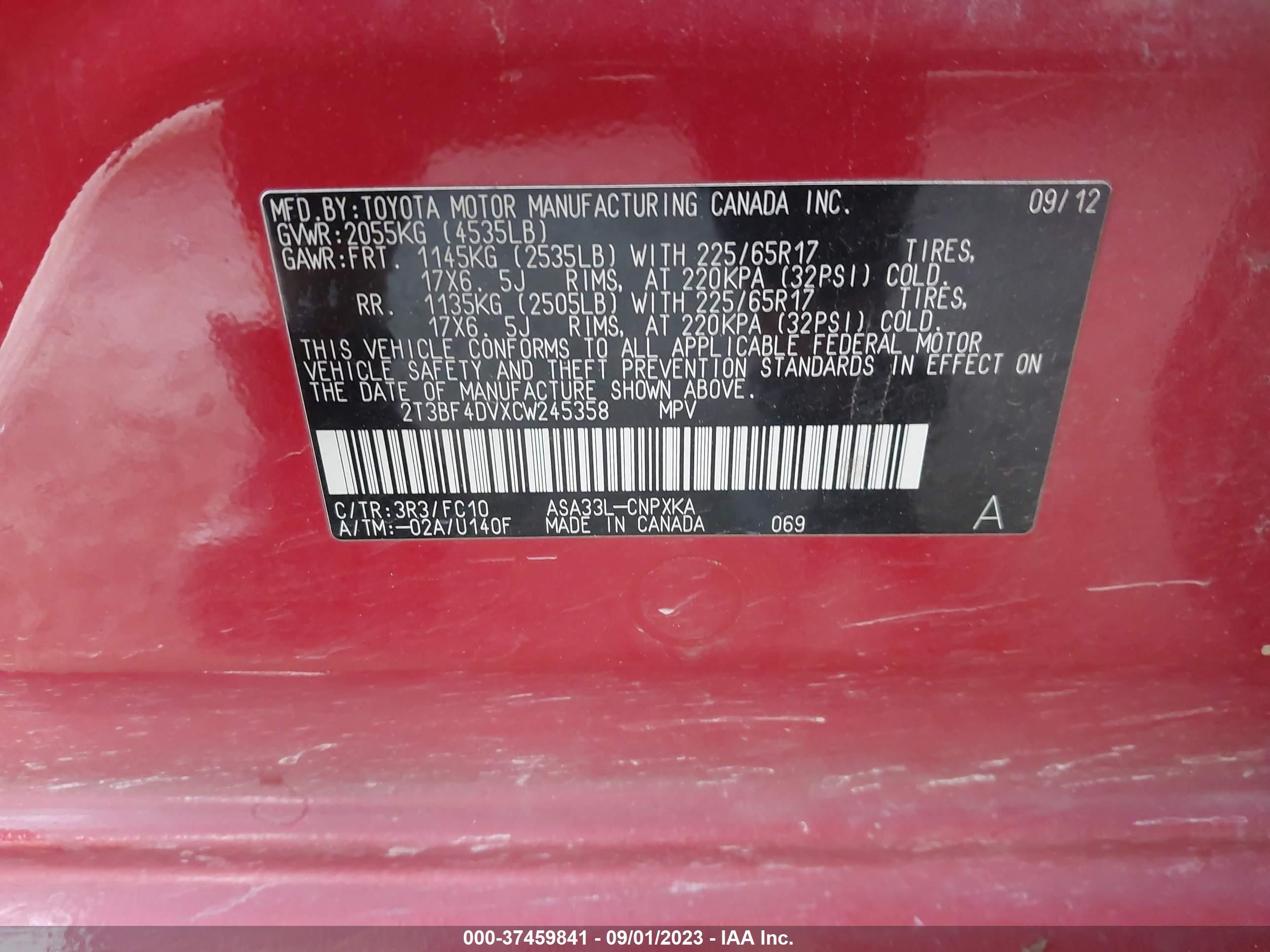 Photo 8 VIN: 2T3BF4DVXCW245358 - TOYOTA RAV 4 