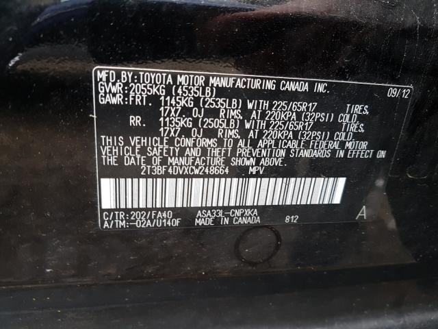 Photo 9 VIN: 2T3BF4DVXCW248664 - TOYOTA RAV4 