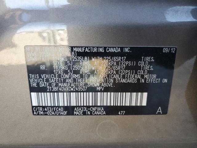 Photo 9 VIN: 2T3BF4DVXCW249507 - TOYOTA RAV4 