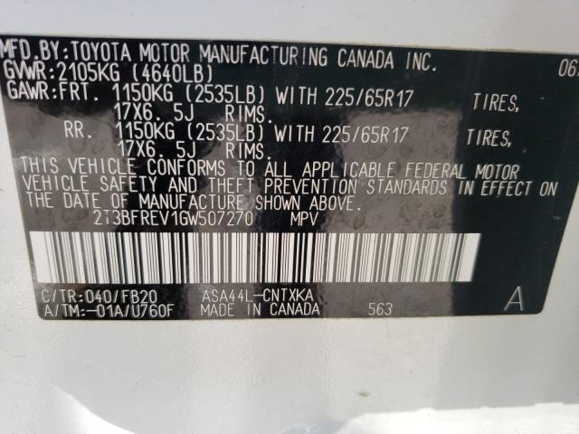 Photo 9 VIN: 2T3BFREV1GW507270 - TOYOTA RAV4 LE 