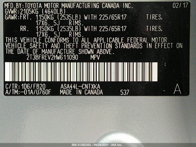 Photo 8 VIN: 2T3BFREV2HW611090 - TOYOTA RAV4 