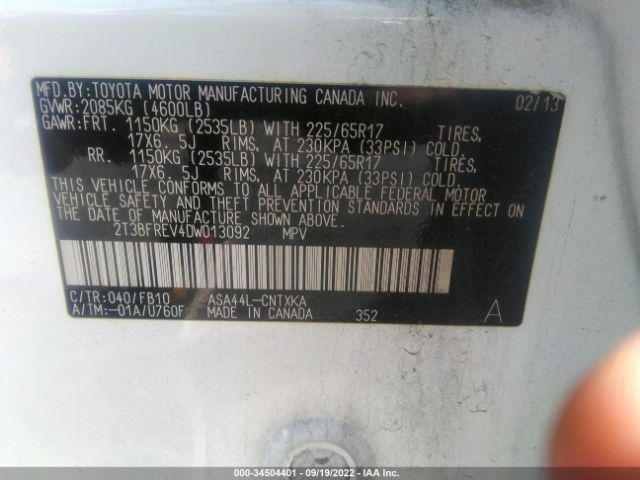 Photo 8 VIN: 2T3BFREV4DW013092 - TOYOTA RAV4 