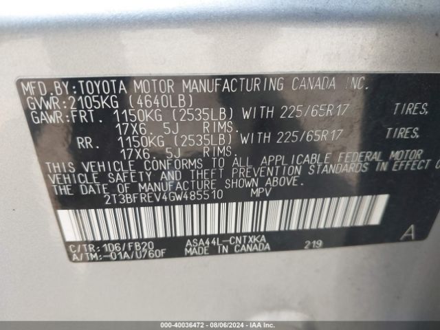 Photo 8 VIN: 2T3BFREV4GW485510 - TOYOTA RAV4 