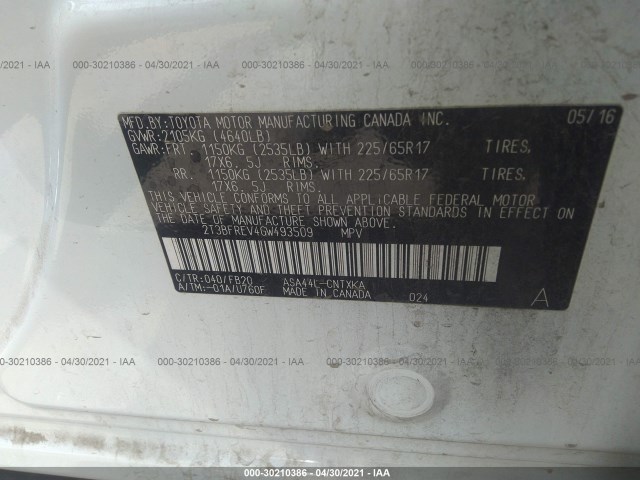 Photo 8 VIN: 2T3BFREV4GW493509 - TOYOTA RAV4 