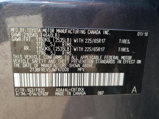 Photo 9 VIN: 2T3BFREV5JW747008 - TOYOTA RAV4 LE 