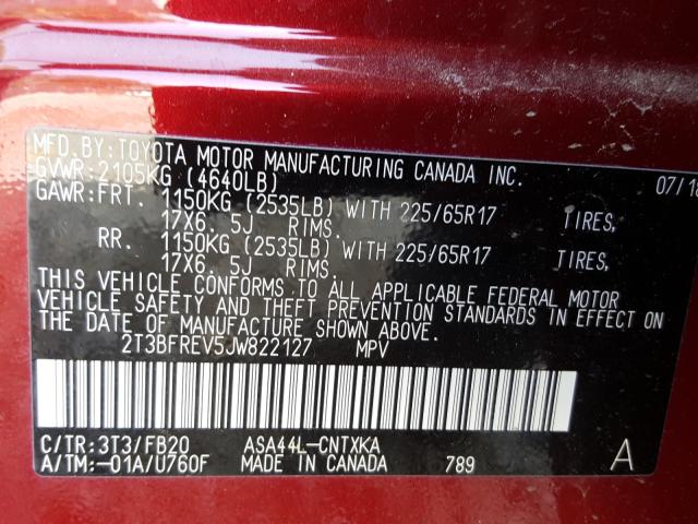 Photo 9 VIN: 2T3BFREV5JW822127 - TOYOTA RAV4 LE 